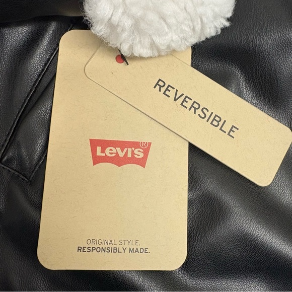 Levi's Reversible Teddy Jacket M White Black - Picture 12 of 14